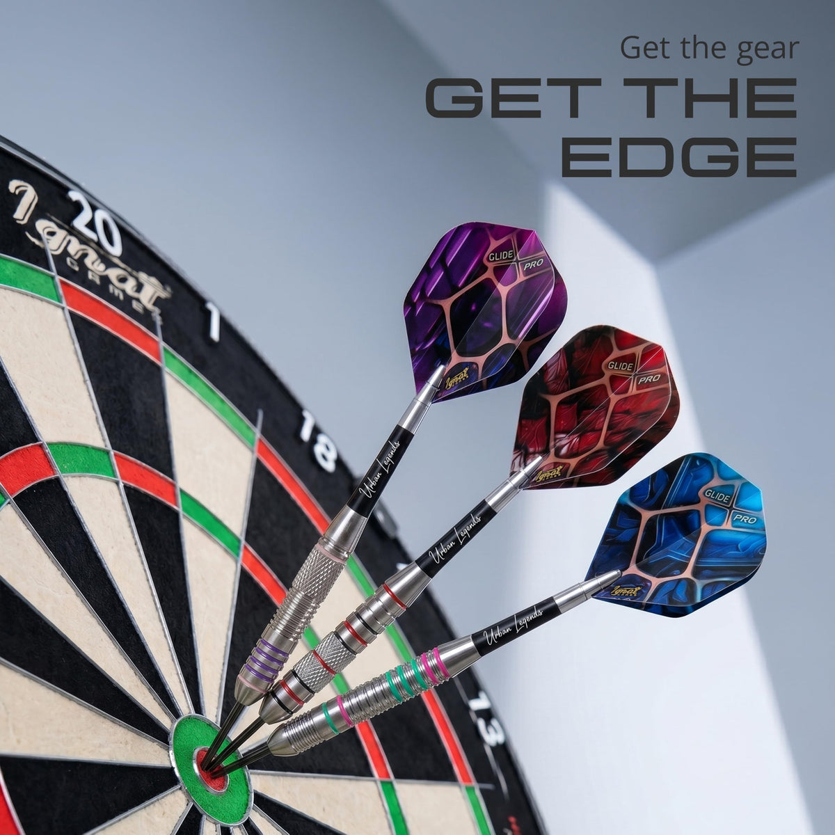 IgnatGames Urban Legends Miami Breeze steel tip darts in a dartboard