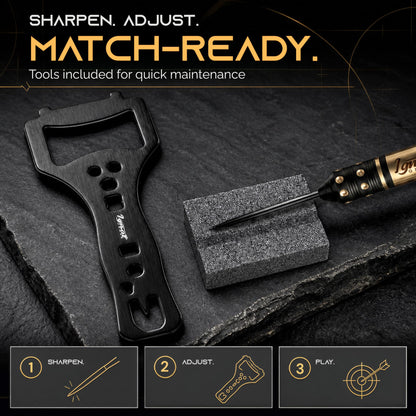 Dart wrench and dart sharpener included with the IgnatGames Darkborn Gothic Crystal 18 g darts