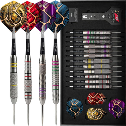 IgnatGames Urban Legends Miami Breeze steel tip darts, 12-pack in the open case with flights