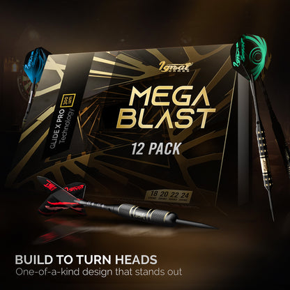 Steel Tip Darts 12 pack Set - Mega Blast 18/20/22/24 grams