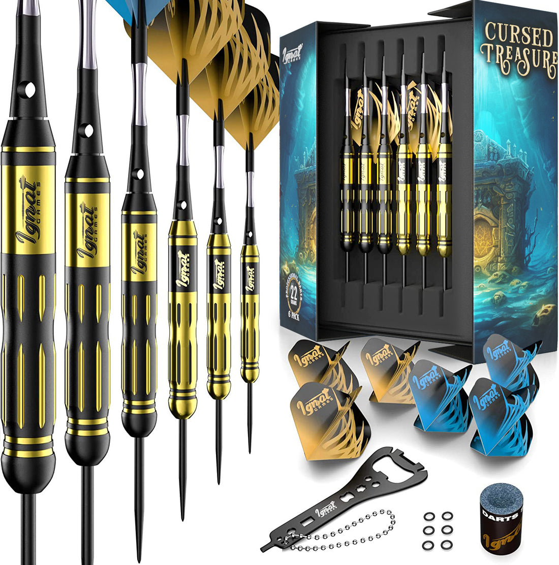 Steel Tip Darts 6 pack Set - Cursed Treasure 22 grams
