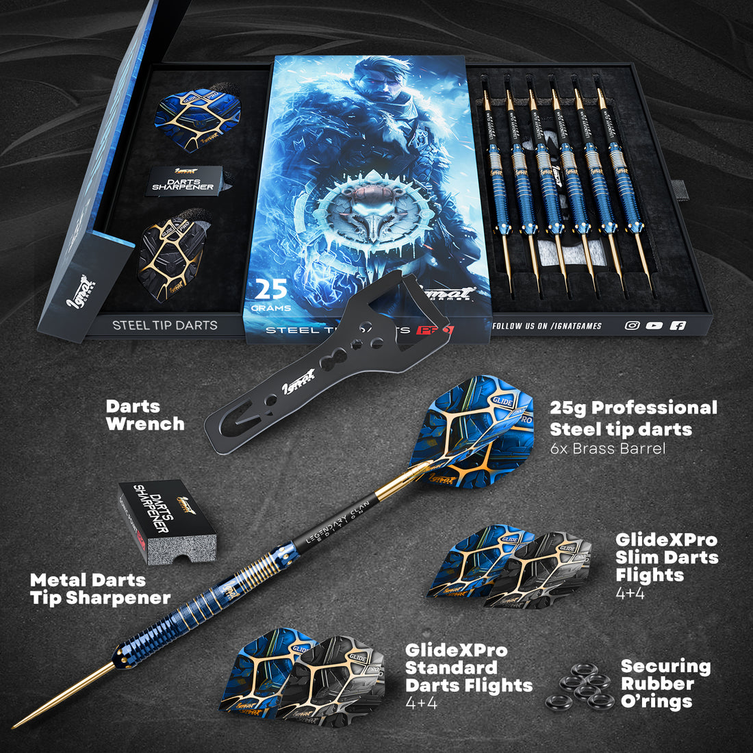 Steel Tip Darts 6 pack set - Frostbyte 25 grams
