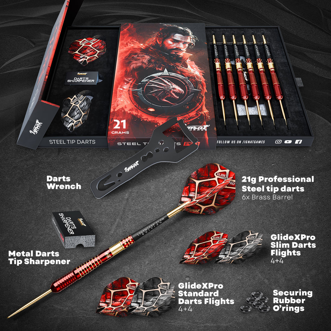 Steel Tip Darts 6 pack set - Flamestorm 21 grams