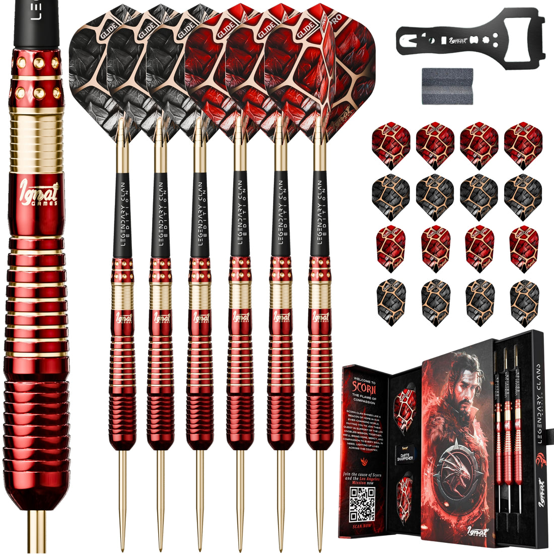 Steel Tip Darts 6 pack set - Flamestorm 21 grams