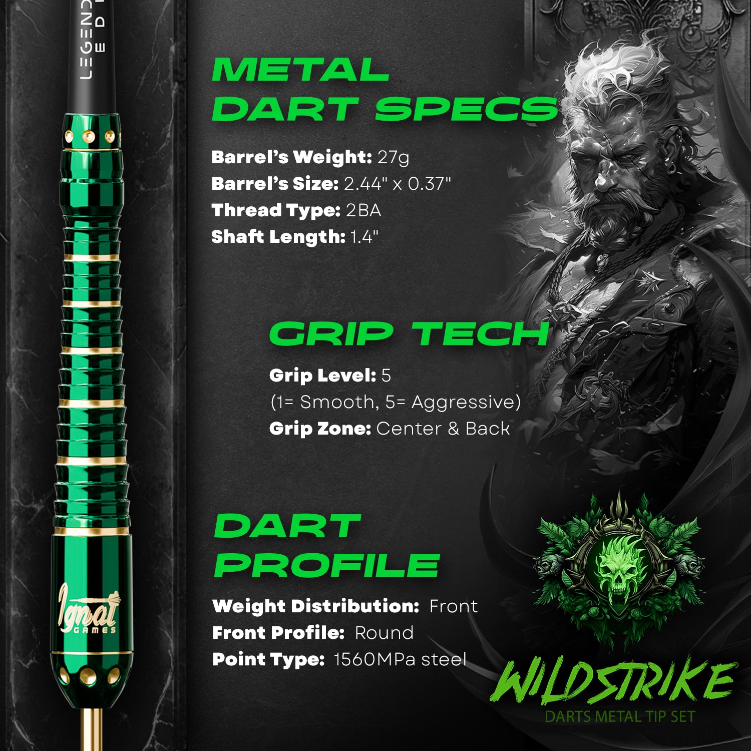 Steel Tip Darts 6 pack set - Wildstrike 27 grams