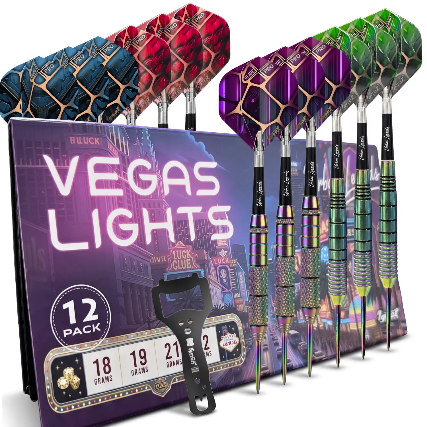 Steel Tip Darts 12 pack set - Vegas Lights