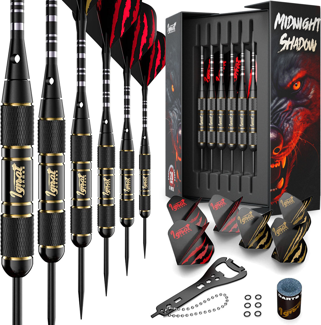 Steel Tip Darts 6 pack Set - Midnight Shadow 20 grams