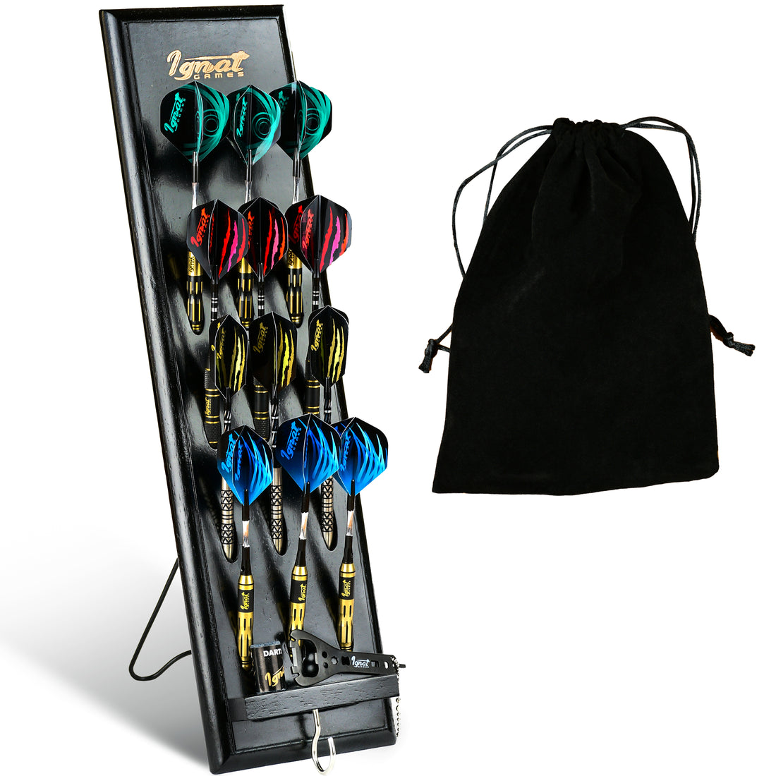IgnatGames Wood Darts Holder Set - Darts Caddy Display Holds 12 Steel or Soft Tip Darts