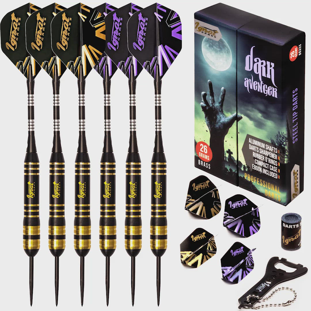 Steel Tip Darts 6 pack Set - Dark Avenger 26 grams