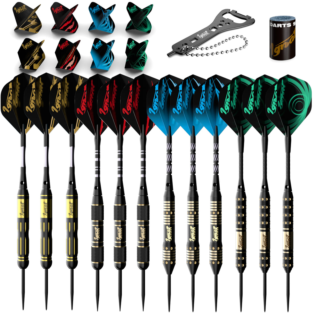 Steel Tip Darts 12 pack Set - Mega Blast 18/20/22/24 grams