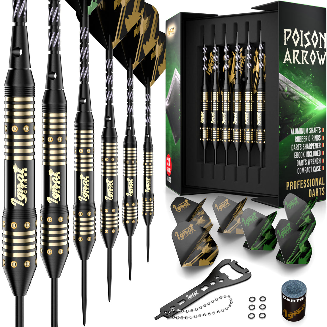 Steel Tip Darts 6 pack Set - Poison Arrow 24 grams