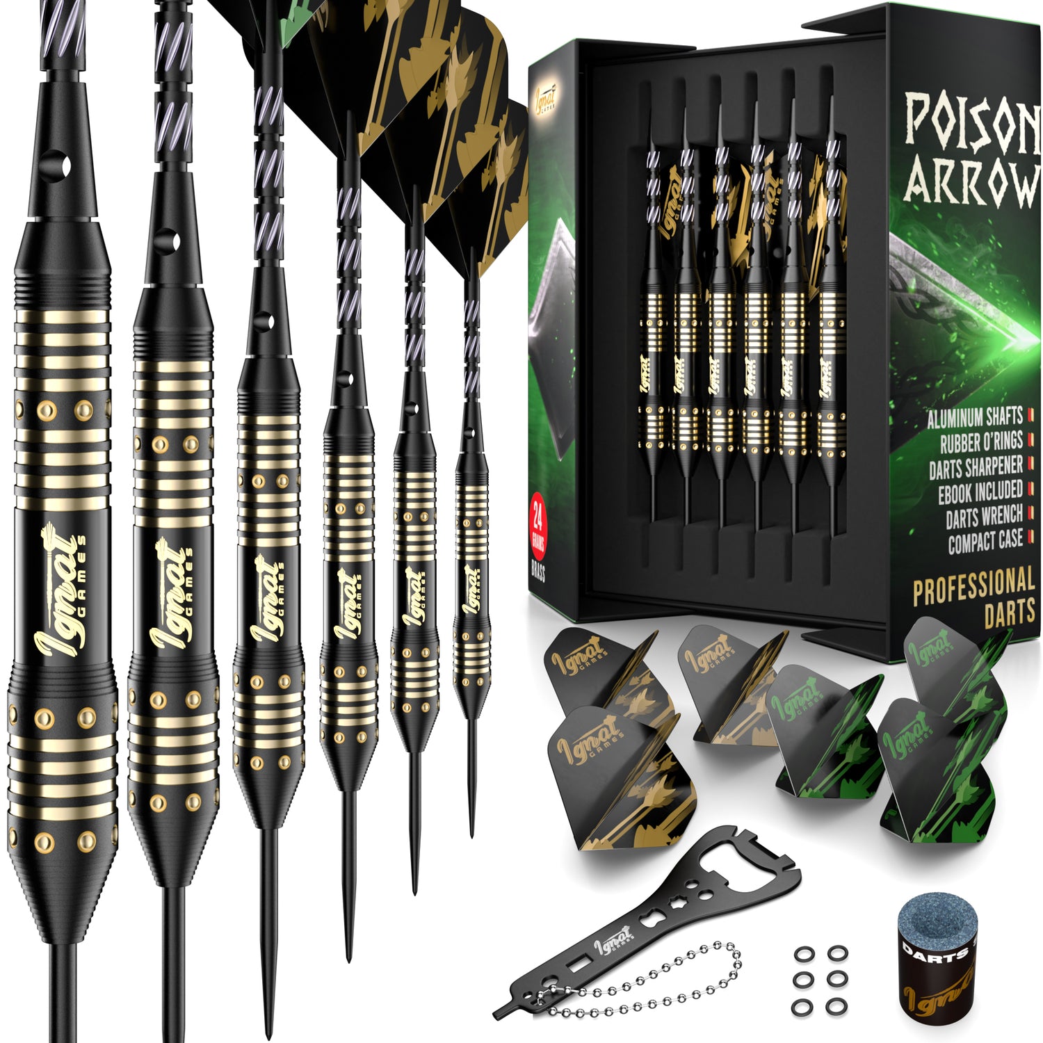 Steel Tip Darts 6 pack Set - Poison Arrow 24 grams