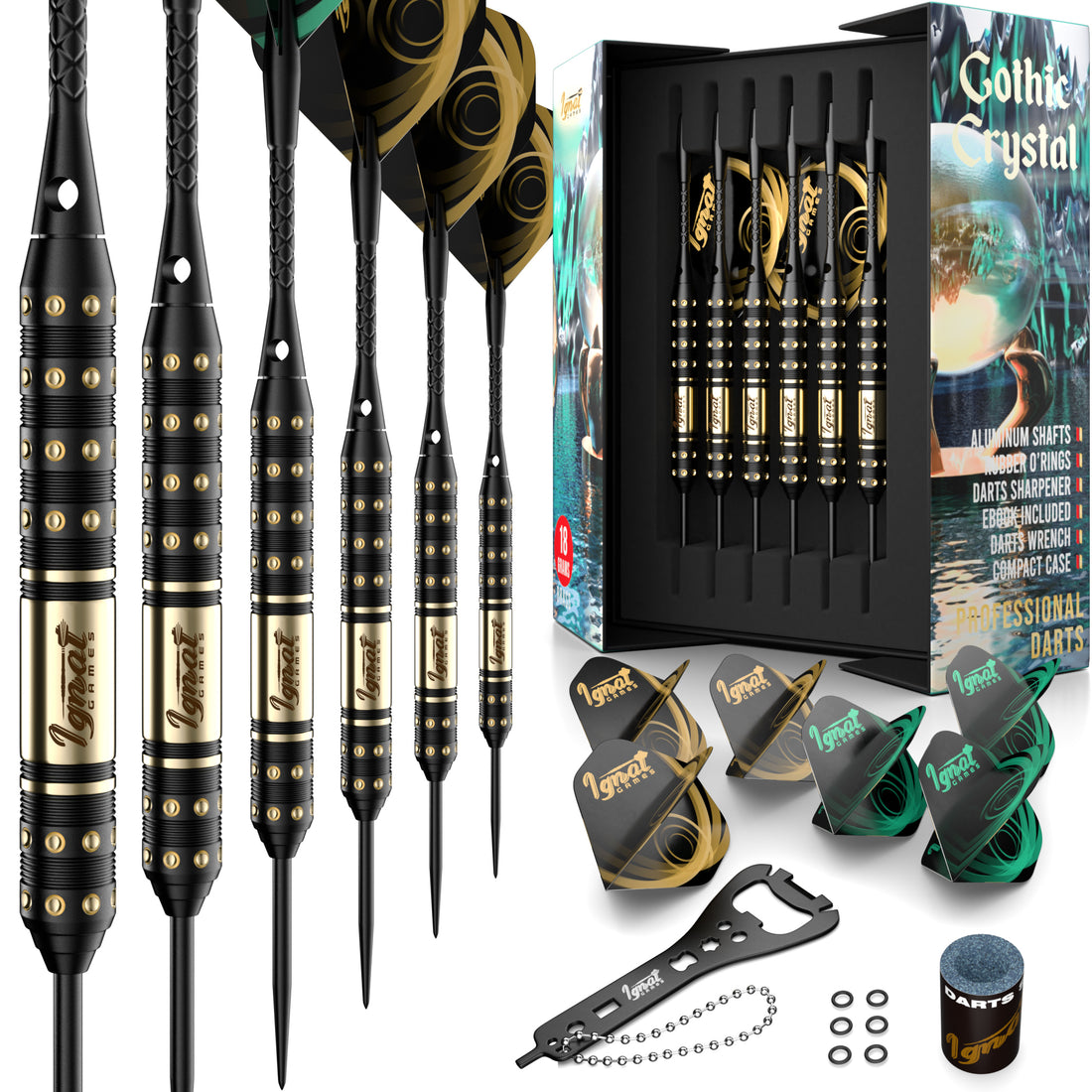 Steel Tip Darts 6 pack Set - Gothic Crystal 18 grams