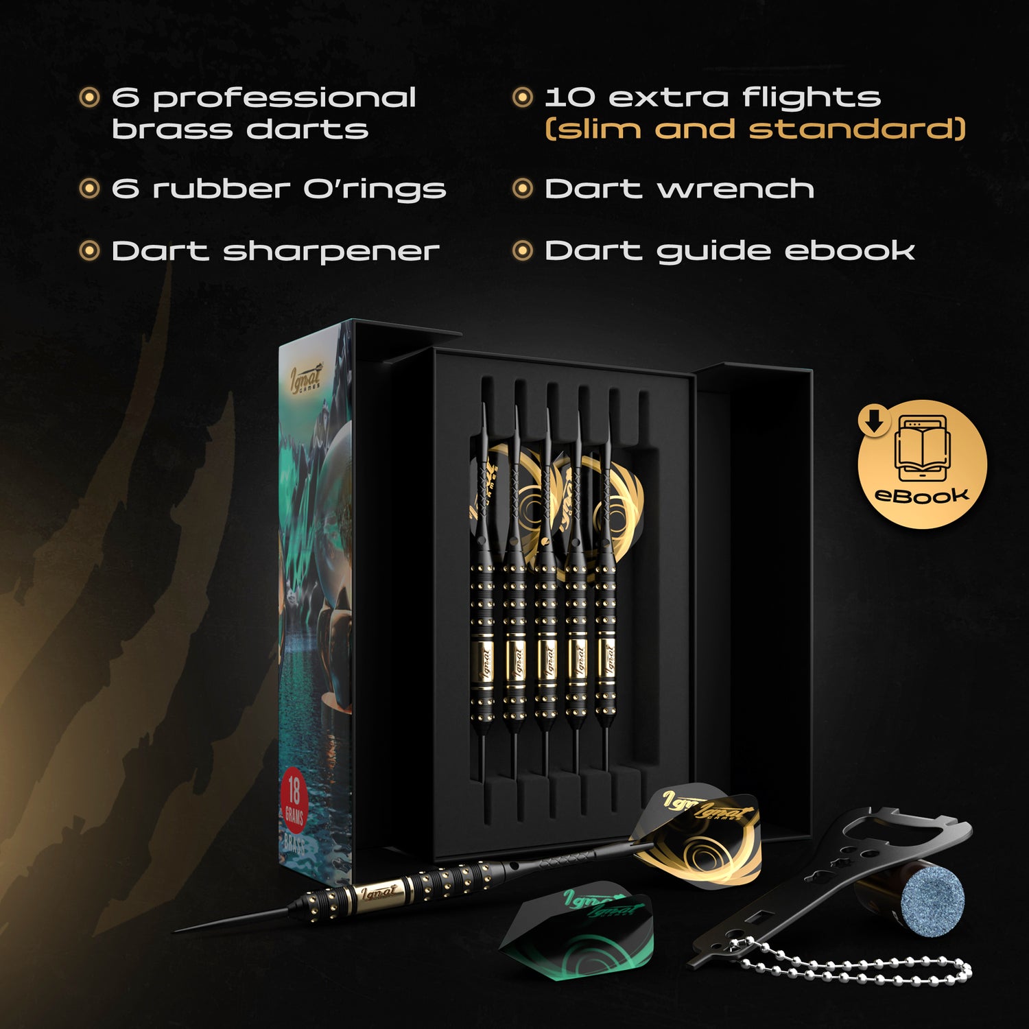 Steel Tip Darts 6 pack Set - Gothic Crystal 18 grams